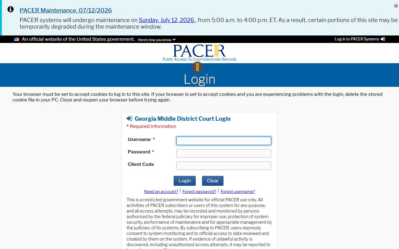 Hart County criminal court records Middle District CM ECF login