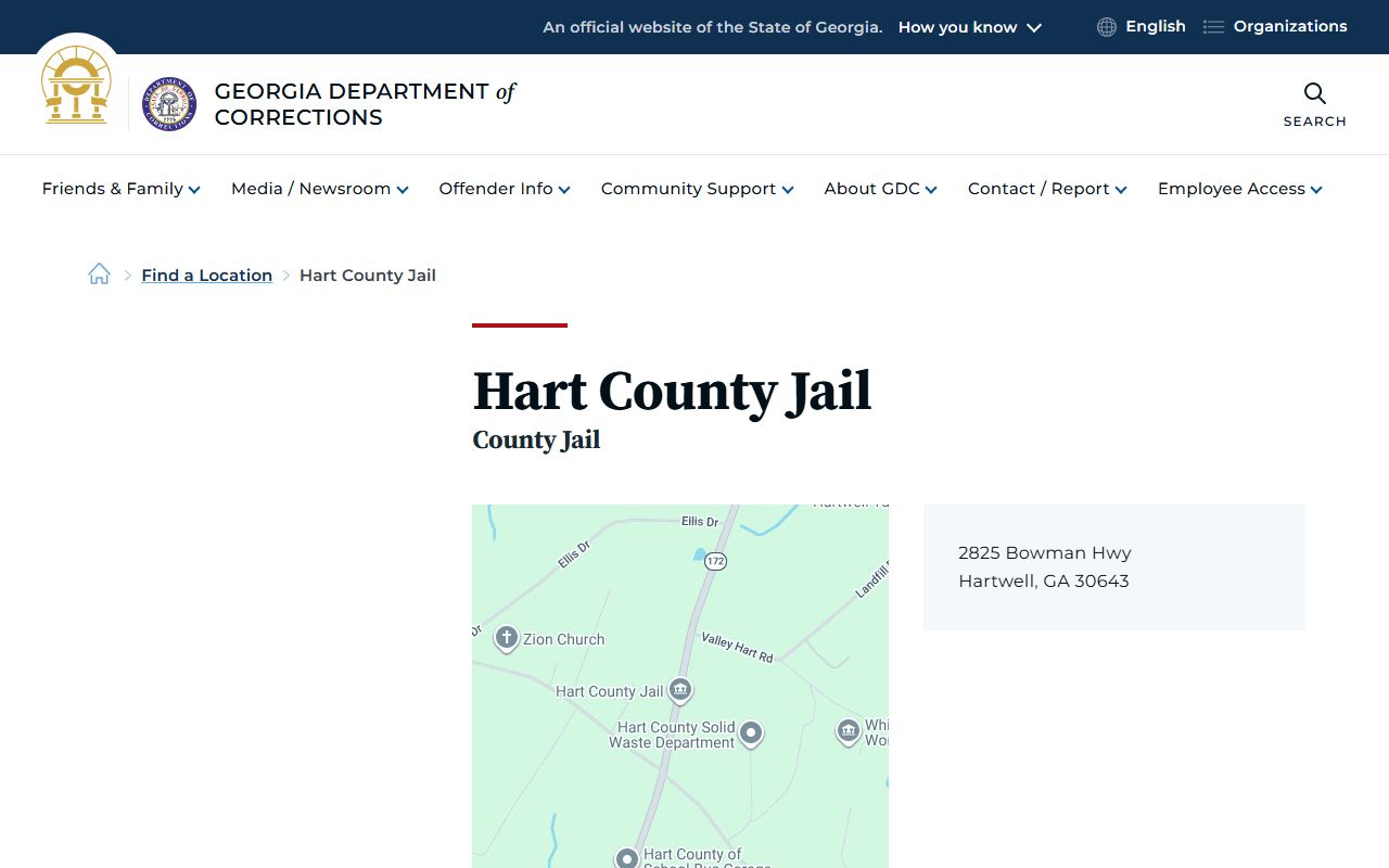 Hart County inmate search GDC Hart County Jail location