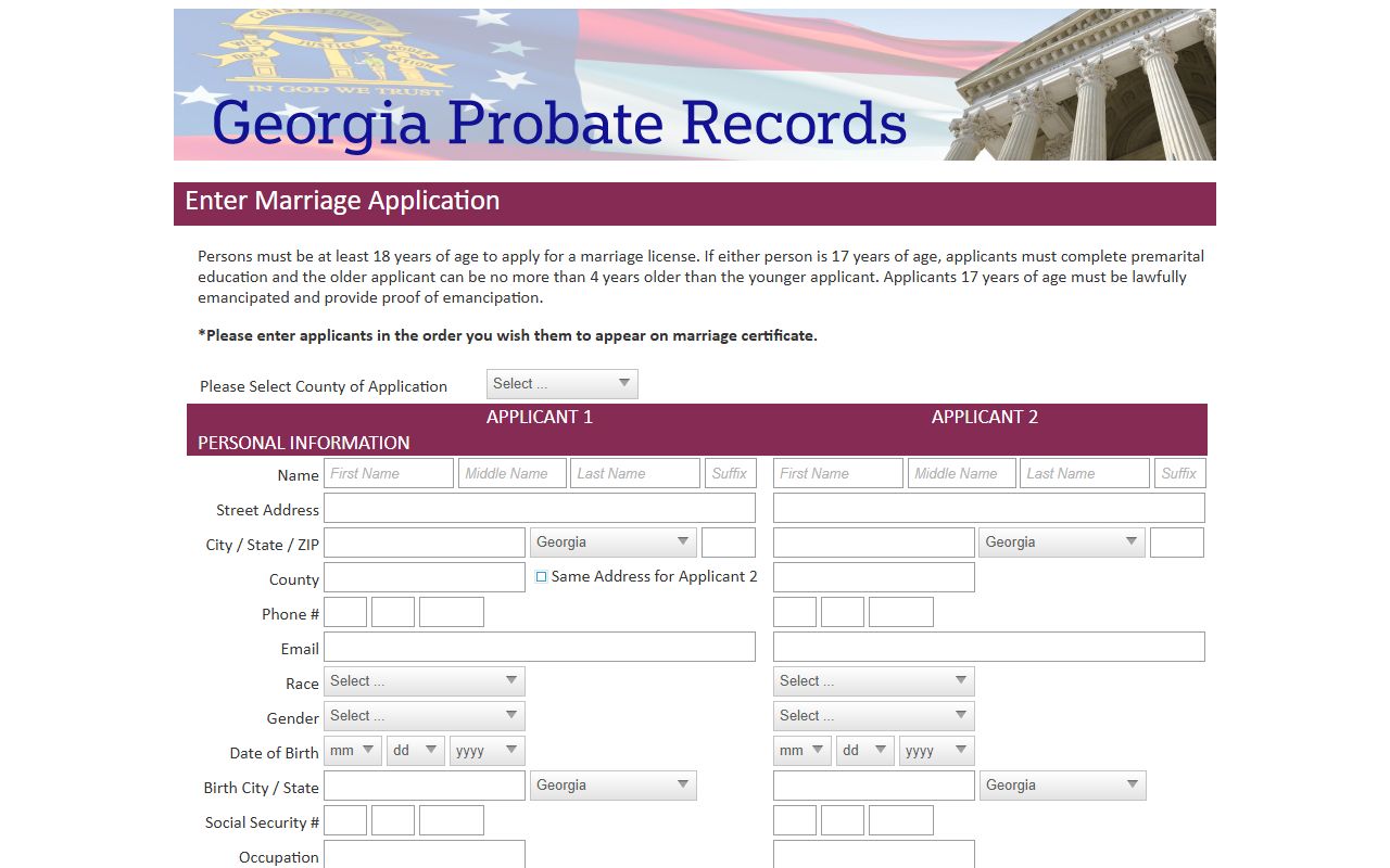 Hart County marriage records Georgia Probate Records application